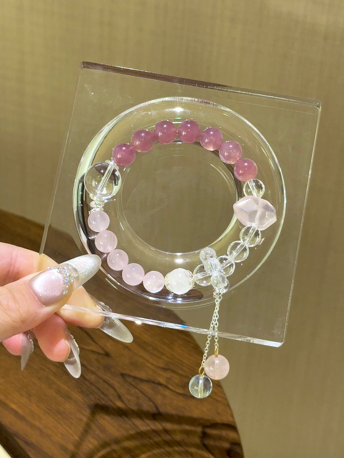 ▫️▪️ Pink quartz white water double-pointed bracelet